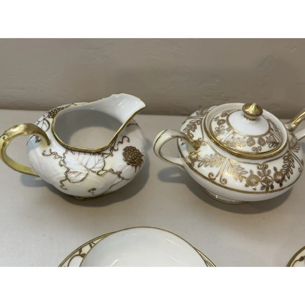 Vintage Mixed Set Bone china Nippon gold leaf  7 Piece China Tea Set